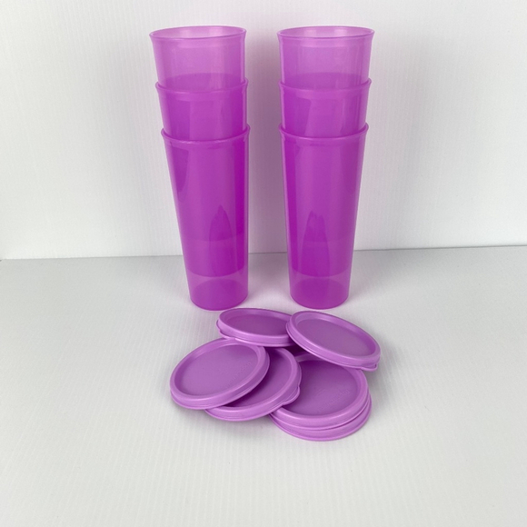 Tupperware Pink Tumblers Straight Sided 16oz Fuchsia Pink with Covers set of 6 - Picture 1 of 6